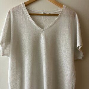 Zapa Paris V-Neck Short-Sleeve Off-White Oversized T-Shirt NWOT Size 3/EU 40